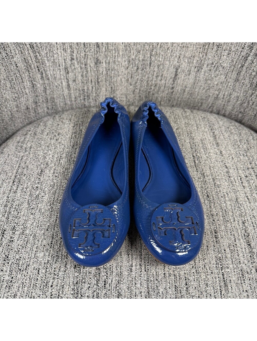 Tory Burch Reva Blue Patent Leather Ballet Flats Logo Shoes Womens Size 8.5 - Picture 5 of 11